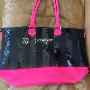 Victoria's Secret Black and Pink Sequin Tote